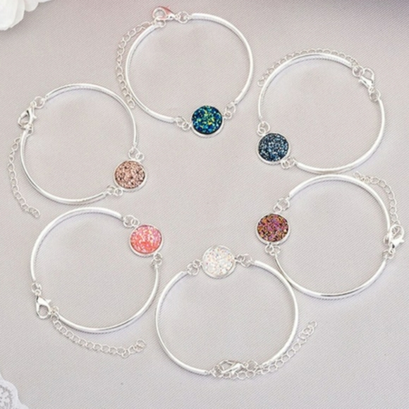 *6 colors* Sparkly Druzy Silver Plated Bracelet - Picture 2 of 4